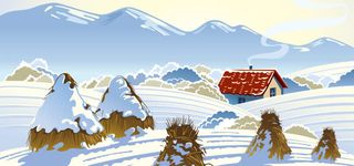 卡通雪山雪地小木屋免抠