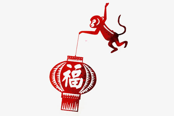 灯笼福字剪纸灯笼猴子提灯笼免抠