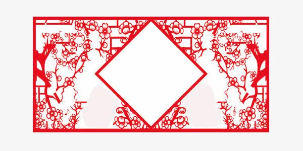 中国风红色剪纸边框免抠