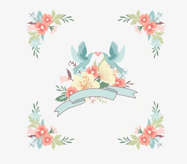 爱情鸟婚礼花朵素材免抠