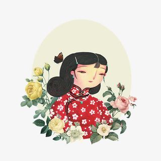 国民旗袍女人免抠