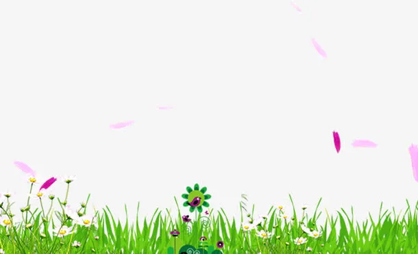 粉色唯美漂浮花瓣草地免抠