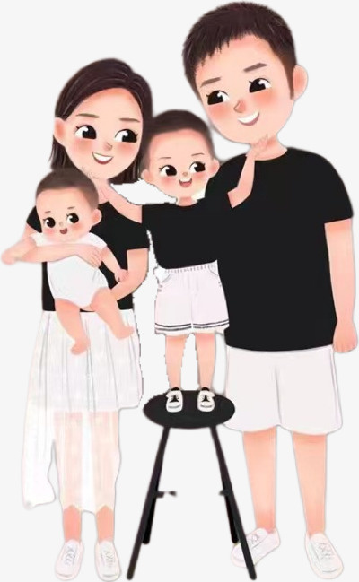 一家四口手绘免抠