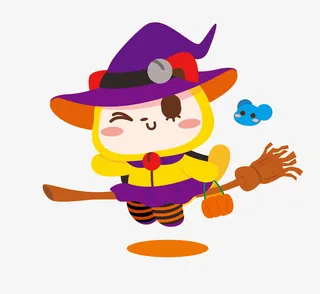 万圣节骑着扫把的魔女免抠
