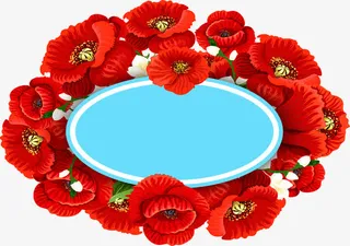 红色芙蓉花标语免抠