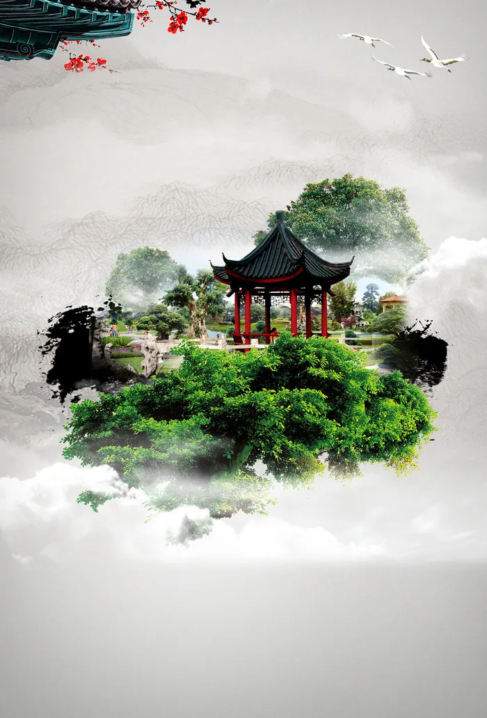 古风云中仙境海报背景素材高清