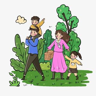 一家人室内室外互动春游野炊踏青出行活动免抠