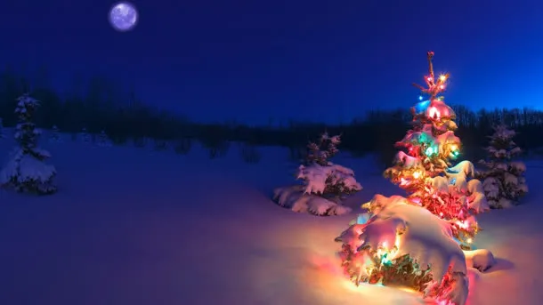 圣诞礼物夜空白雪免抠