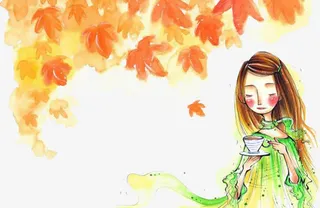枫叶下的小姑娘免抠