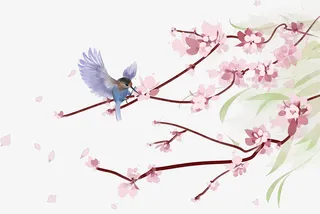 手绘春天桃花小清新素材免抠