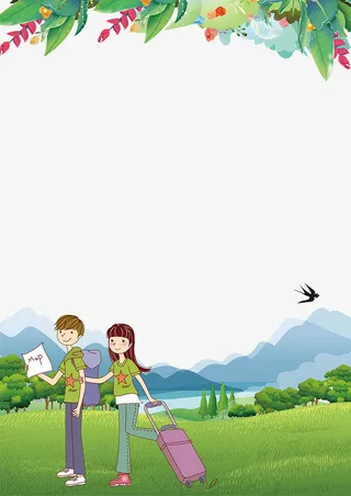 相约春天旅行主题边框免抠