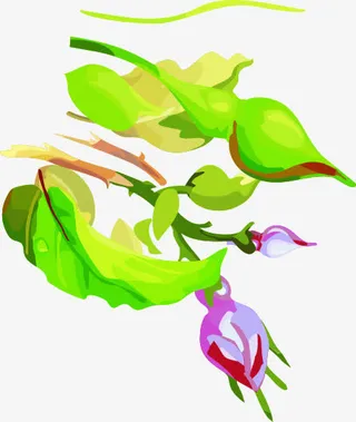 绿色花骨朵蓝色花朵免抠