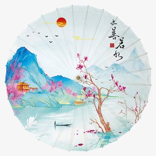 浅色古风古韵水墨伞免抠