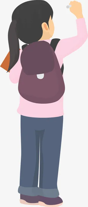 背着书包的女孩背影免抠