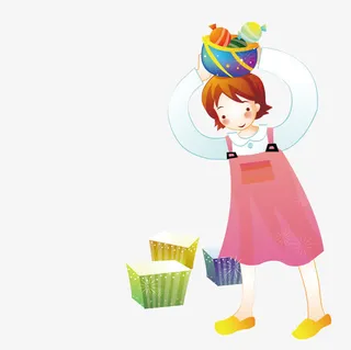 头顶糖果的女孩免抠