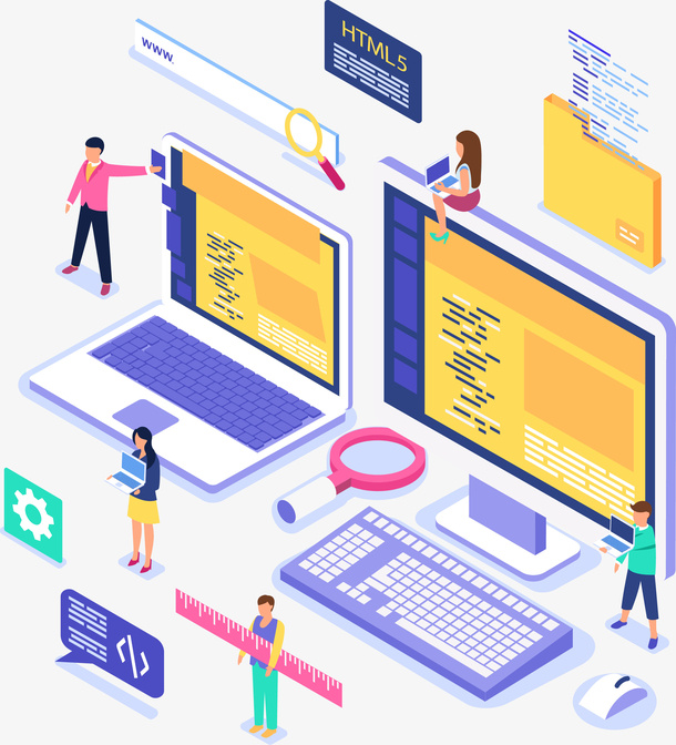 2.5D商务办公电脑立体插画免抠