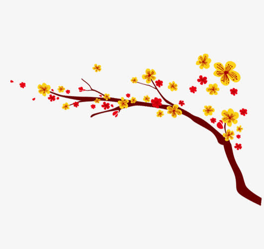 小花朵树枝装饰图案免抠