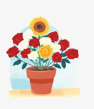 手绘鲜花盆栽背景图