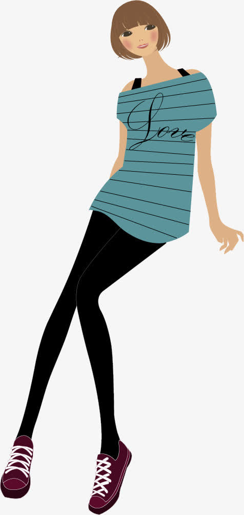 矢量手绘清纯女孩免抠