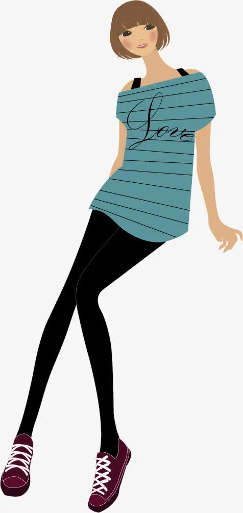 矢量手绘清纯女孩免抠