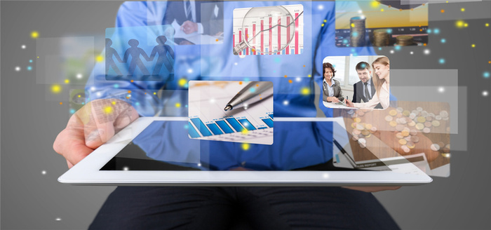 拿板电脑的商务男人科技背景高清