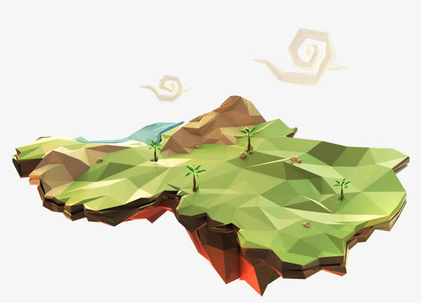 悬浮岛卡通草地山峦树木免抠
