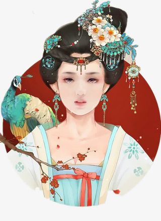 古代国风古典宫廷后宫美女手绘免抠