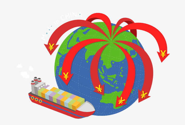 来自中国的箭头指向地球各处免抠