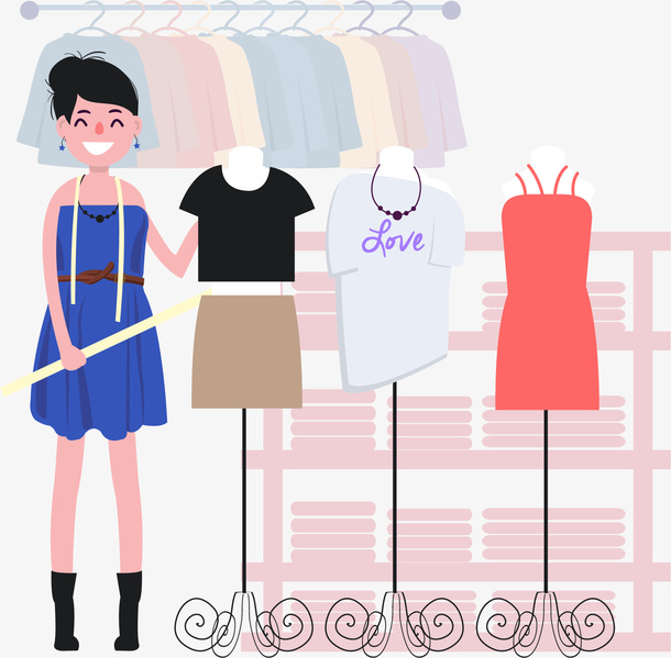 卡通时尚女性服装导购员插画设计免抠