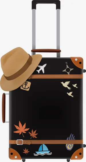 卡通黑色行李箱免抠