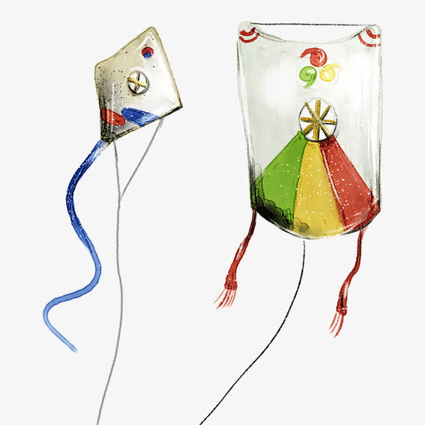 卡通春天放风筝插画免抠