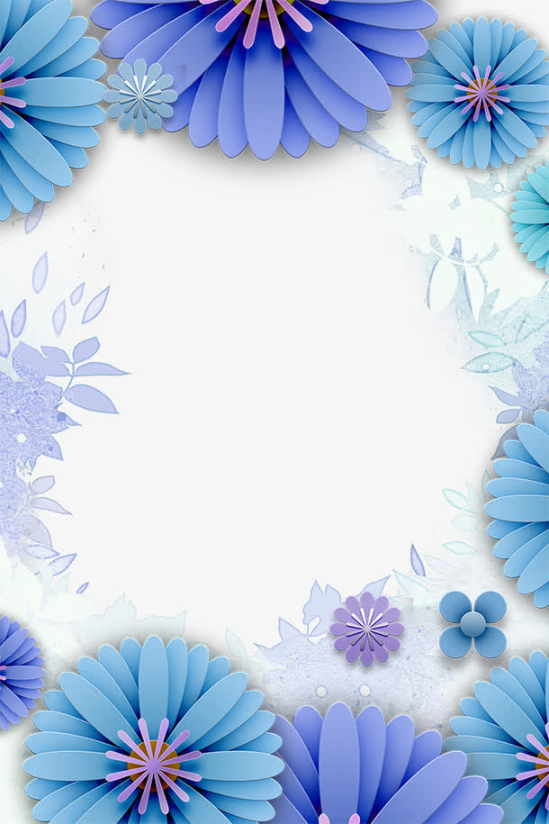 3D立体纸雕花朵装饰边框免抠