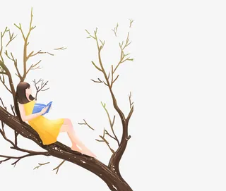 世界阅读日装饰插图树枝上看书的免抠