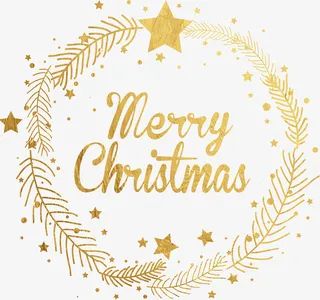 金色圣诞节快乐花环免抠