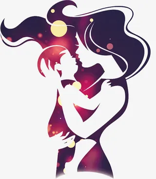 手绘唯美意境母女人物免抠