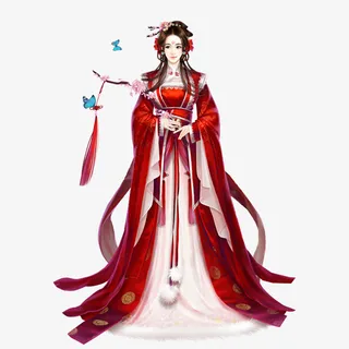 中国风手绘拿花的美女免抠