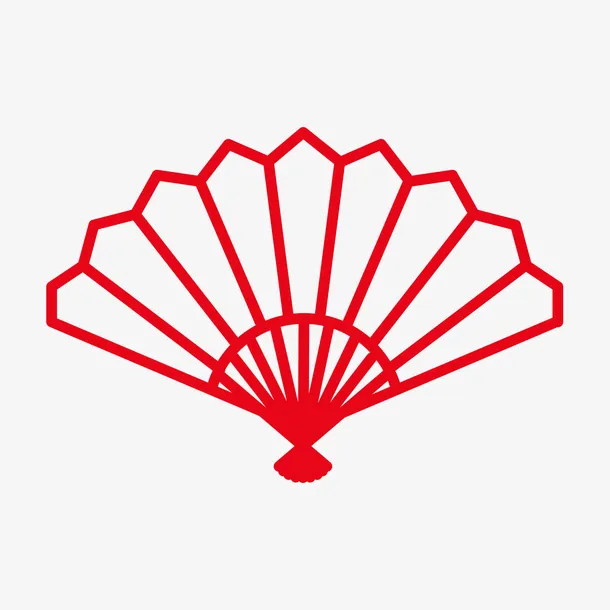 红色线条折扇免抠