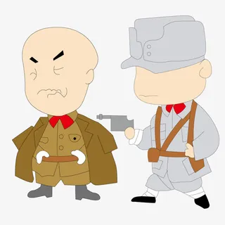 矢量手绘八路军战士抓到的日本兵免抠