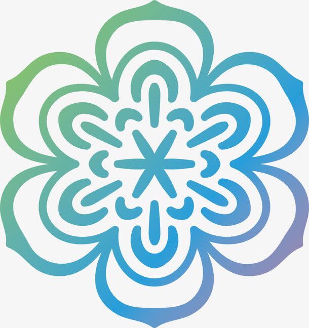 蓝色渐变六瓣花纹免抠