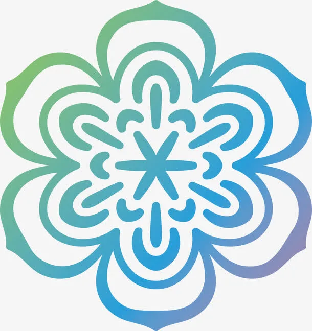 蓝色渐变六瓣花纹免抠