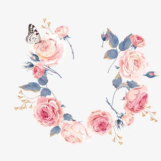 手绘粉色玫瑰花环免抠