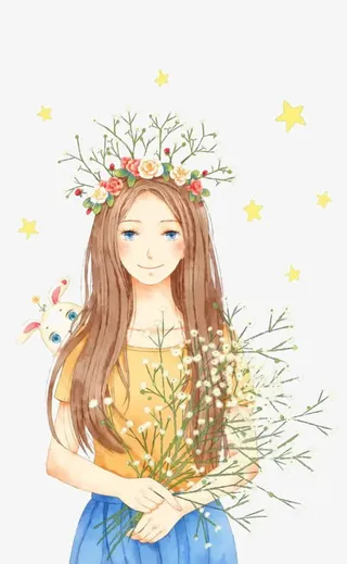 唯美手绘人物插画免抠