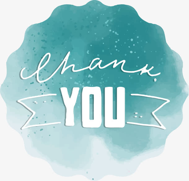 蓝绿色水彩底纹谢谢你免抠