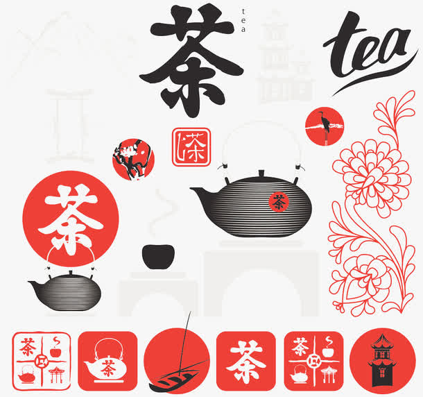 中国风茶道元素免抠