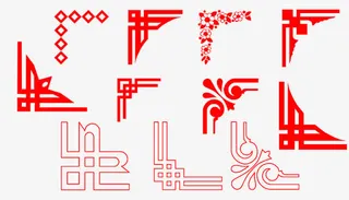 手绘中国风红色边框免抠