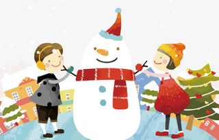 矢量卡通扁平化小孩堆雪人免抠