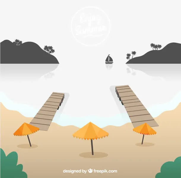 夏日沙滩插画矢量素材下载,免抠