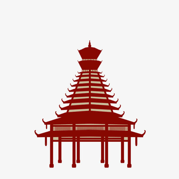 红色立体建筑侗族鼓楼PNG免抠