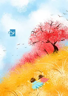 春天的脚步手绘插画海报背景模板高清