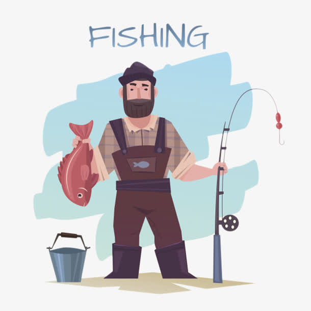 卡通手绘fishing渔夫免抠
